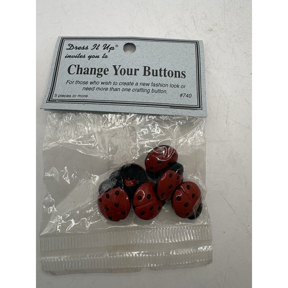 Vintage Set Of 6 Lady Bug Buttons New Made In U.S.A.